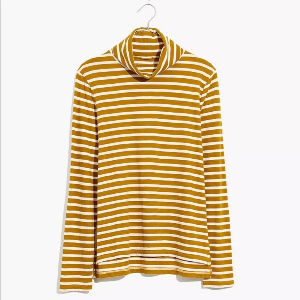 Madewell Whisper Cotton Turtleneck in Helene Stripe / LARGE / EGYPTIAN GOLD